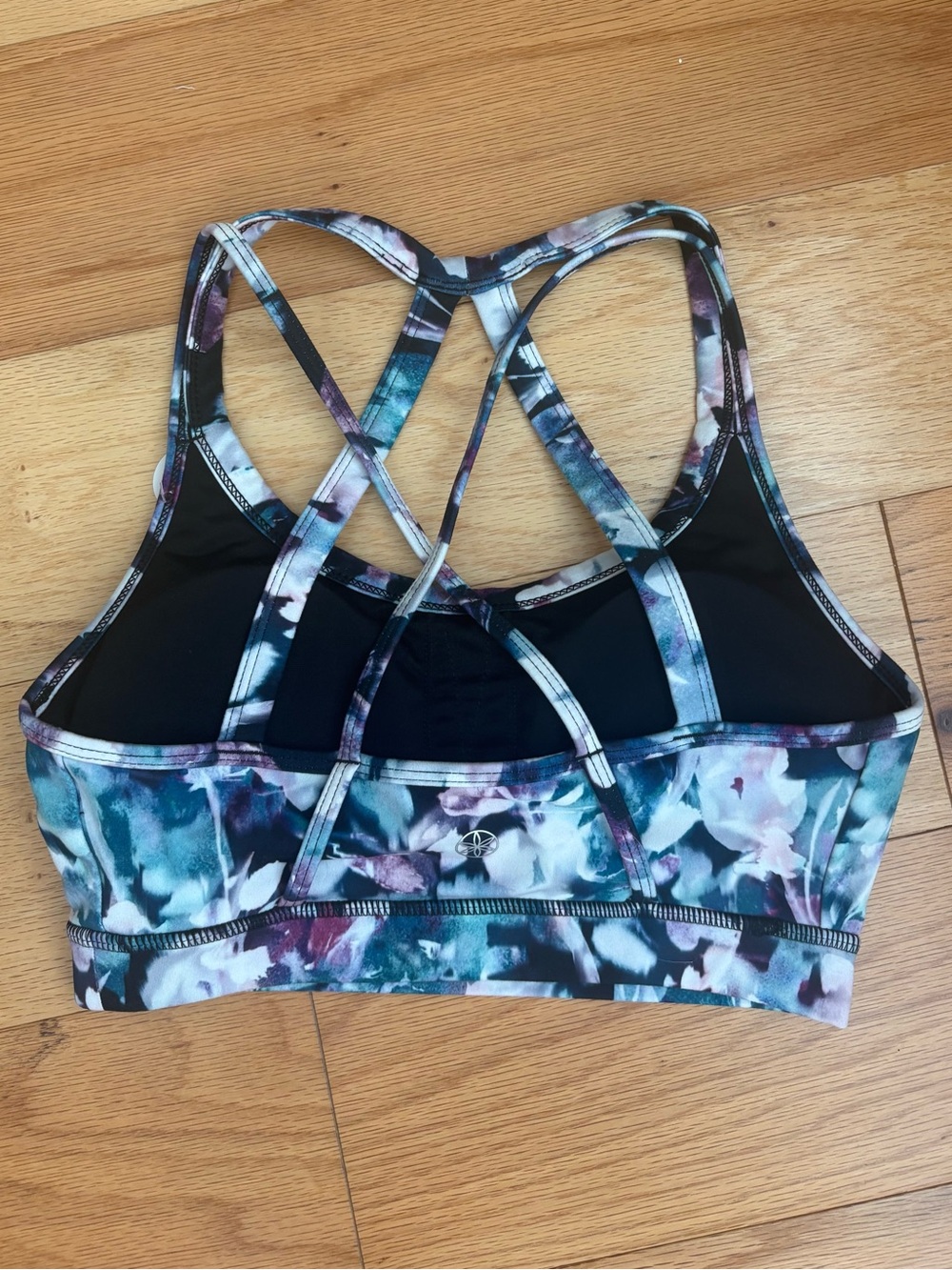 Gaiam NWT Floral Strappy Sports Bra XS Medium Support Blue Purple Yoga - Picture 5 of 10